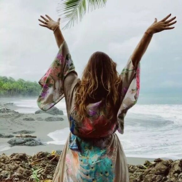 New Bohemian Floral Kimono Maxi Duster Cardigan Robe Top Swim Cover-Up J… - Picture 5 of 10